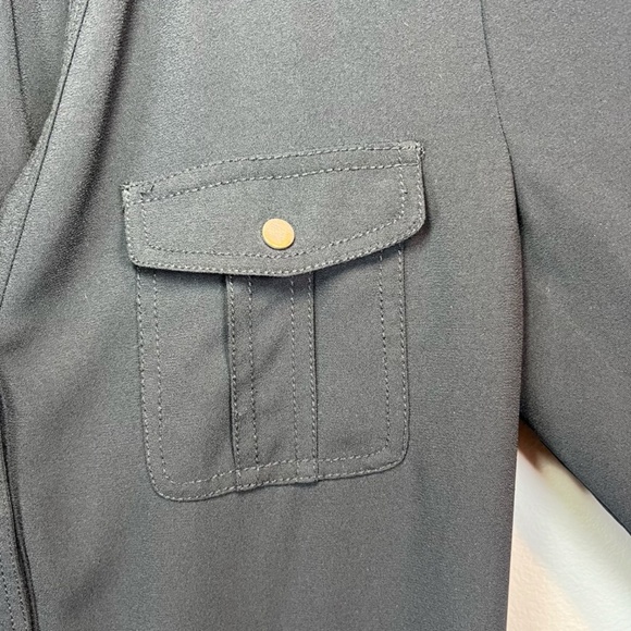 Cache Women's Mini Shirt Dress Black  Roll Tab Long Button Front V-Neck  Size 10 - Picture 5 of 16